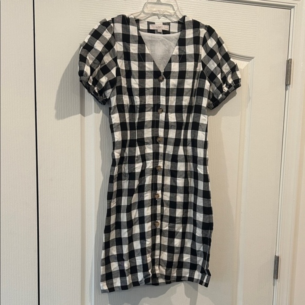 LOFT Black and White Checkered Mini Dress